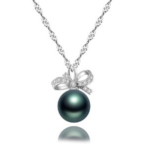 Gifts for Women-Tahitian-Black-Pearl-Necklace-Gift for Wife Wedding Birthday Anniversary-Mom Girlfriend Her Mothers Day Valentines Day Christmas-18K Gold Plated Sterling Silver Pearl Pendant NO007