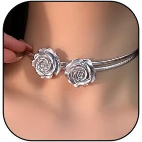Leather Rope Rose Flower Choker Necklace for Women Dainty Camellia Floral Clavicle Necklaces Vintage Layered Flower Collarbone Necklace Jewelry