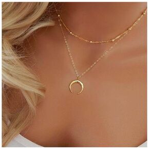 Boho Crescent Moon necklace Choker Layered Gold Crescent Necklace Moon Pendant Necklace Satellite Chain Necklace Jewelry for Women