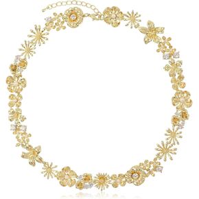 Vintage Gold Flower Chunky Necklace for Women 14K Gold Plated Multiple Daisy Flower Choker Necklace Sparkly Aesthetic CZ Floral Blossom Statement Necklace Adjustable Chain Party Jewelry Gift for Women