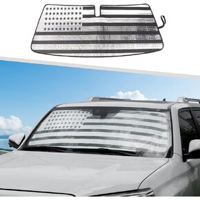 Jimen for 4Runner Sunshade, American Flag Front Window Visor Sun Shade for Windshield Compatible with Toyota 4Runner 2010-2023
