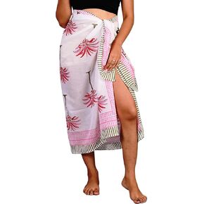 100% Cotton Hand Block Printed Sarong Womens Swimsuit Wrap Cover Up, Beach Bikini Skirt Pareo Scarf Stole Shawl for Women