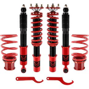 EVIL ENERGY Coilovers Compatible for Ford Mustang 1994-2004, Coilovers Suspension Kit, Height Adjustable Lowering Kit, Twin-Tube Coilover Shocks for Comfortable Ride, Red