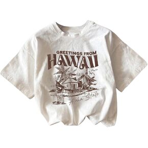 Girl's Tropical Letter Graphic Tees Crew Neck Short Sleeve Tee Shirts Vintage Summer Tops
