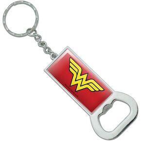 Wonder Woman Classic Logo Keychain Rectangle Chrome Plated Metal Bottle Cap Opener
