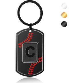 Initial Keychain Gifts for Men,Baseball Letter Dog Tag Mens Keychain,Mens Accessories Christmas Gifts