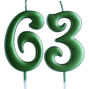 Green 63rd Birthday Candle, Number 63 Years Old Candles Cake Topper, Woman Or Man Party Decorations, Supplies