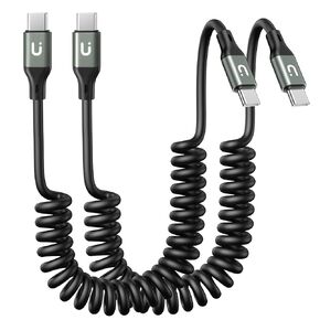 USB C to USB C Cable for CarPlay, 2Pack 3FT Coiled USB C Charge Cable Fast Charging, Short USB-C Cord Compatible with iPhone 16/15/Samsung Galaxy S20 S10 S9 S8 Plus Note 10 9 8 and More USB C Devices