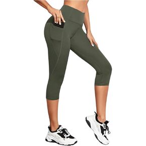 SweatyRocks Women's Capris Yoga Pants with Side Pockets Knee Length High Waisted Stretch Sports Leggings
