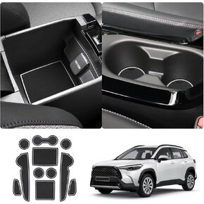 2022-2024 Toyoat Corolla Cross SUV Center Console Liners Mats Cup Holder Inserts Mats Non-Slip Center Console Shifter Liner Trim Mats Anti-dust Door Pocket Liners Interior Accessories 11 PCS(White)