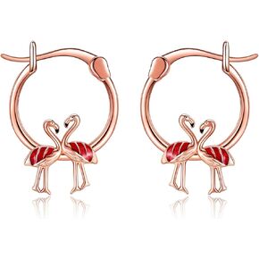 Flamingo Earrings 925 Sterling Silver Flamingo Hoop Earrings Flamingos Jewelry for Women