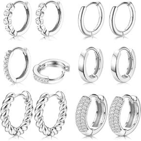 Small Gold Hoop Earrings for Women - 18K Gold Filled Chunky Hoops Earrings Hypoallergenic Thick Lightweight Huggie Hoop Earrings Set for Multiple Piercing Gold Silver