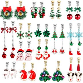 Christmas Pack : 15 Pairs Multi-style Clip-on Earrings for Women, Hypoallergenic,Ligthweight,Come with Rubber Pads.Non-pierce Christmas Earrings for Women