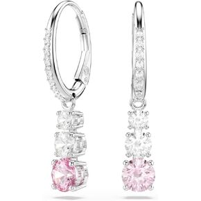 Swarovski Stilla Attract Drop Earrings, Round Cut, Pink, Rhodium Finished