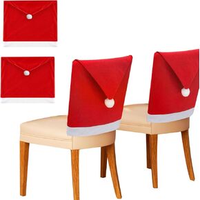 Red Hat Dining Chair Slipcovers 4pcs, Christmas Chair Covers Set, Kitchen Chair Cover Xmas Indoor Decor Ornaments Set for Christmas Holiday Festival Decoration