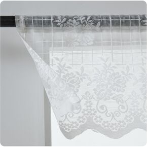 Window Valance Half Window Sheer Curtains Rod Pocket, Floral Cascade Lace Window Curtain Valance for Kitchen Living Room and Bedroom, 50 x 13 Inches