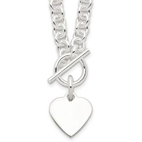 Jewelryweb - Sterling Silver Polished Engravable Heart Tag Heavy Toggle Necklace - 6mm wide x 18" Long - Designer Heart Necklace for Women - Statement Necklace for her