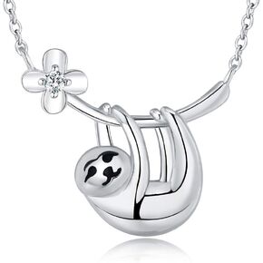 925 Sterling Silver Sloth Necklace Cute Animal Pendant Jewelry Gifts for Women