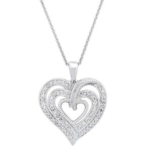 Dazzlingrock Collection 0.35 Carat (Ctw) Round White Diamond Women Triple Heart Pendant Necklace 1/3 CT, Sterling Silver