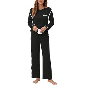Blooming Jelly Women's Pajama Sets Long Sleeve 2 Piece Lounge Sets Soft Knit Pjs Cozy Sleepwear with Pockets