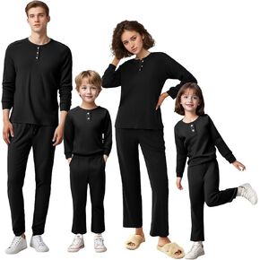 IFFEI Waffle Knit Family Matching Pajamas Sets 2 Piece Lounge Set Long Sleeve Soft Loungewear Sleepwear Joggers with Pockets