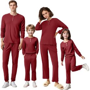 IFFEI Waffle Knit Family Matching Pajamas Sets 2 Piece Lounge Set Long Sleeve Soft Loungewear Sleepwear Joggers with Pockets in Kuwait