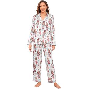 Satin Pajamas Set for Women's Long Sleeve 2 Pieces Button Down Loungewear Sleepwear