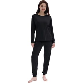 Viscose Made from Bamboo Pajamas for Women Long Sleeve Jogger Pjs Set with Pocket &Drawstring