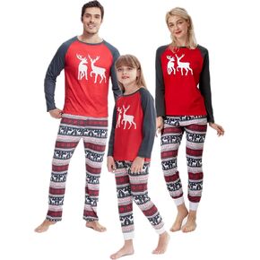 Family Matching Christmas Pajamas for Adult Letter Print Fawn Sleepwear Cotton Holiday Pjs Men Women 2 Pieces Set