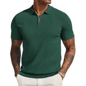COOFANDY Mens Zipper Polo Shirts Short Sleeve Casual Knit Polo Shirts Lightweight Golf Shirt