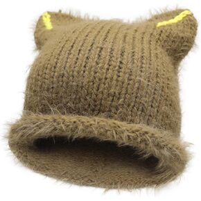 ZLYC Women Crochet Hat Knit Cat Ear Slouchy Beanie Cute Vintage Grunge Fuzzy Hat