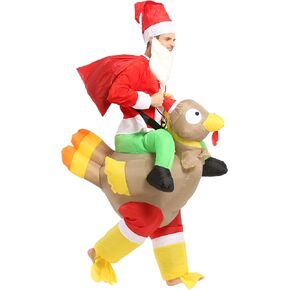 Inflatable Costume, Turkey Hunt for Party, Santa Claus with Gift Bag Magical Sack Dress for Adults (Santa Riding Turkey)