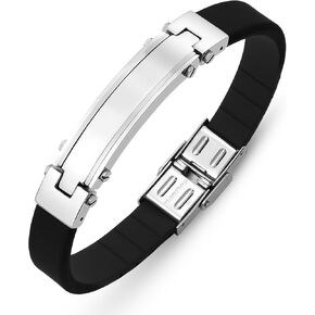 Premium Silicone and Stainless Steel Bracelet for Men - Comfortable, Stylish,Outdoor Sports, Mens Bracelet