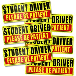 Sukh 6 Pcs Student Driver Magnet for Car - Be Patient Student Driver Magnet Boys and Girls New Student Driver Sticker Safety Warning Reflective Signs Reusable Movable