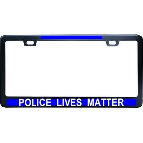 Matt Black Police License Plate Frame, Wonder Veteran Tag License Plate Cover, Support Your Local Police, 12" X 6", Novelty Tag Metal Frame for US/Ca Vehicles, 2 Holes and Screws