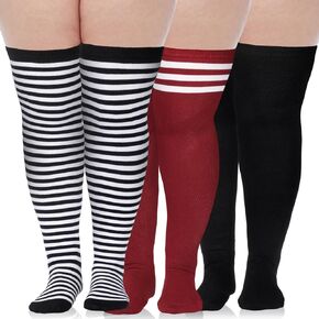 3 Pairs Plus Size Womens Thigh High Socks over the Knee for Thick Thighs Black Plus Size Thigh High Stockings for Daily Cosplay Party