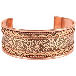 Touchstone Handcrafted Copper Bracelet. Hand Forged with Solid and high Gauge Tibetan Style Engraved Cuff Pure Copper Jewelry for Women Men. Beautiful Embossed Design.