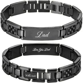 Willis Judd Mens DAD Titanium Bracelet Engraved Love You Dad Carbon Fiber Adjusting Tool & Gift Box Included