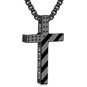 Cross Necklace for Men Boys American Flag Bible Verse Stainless Steel Chain Pendant Religious Christian Jewelry Gifts 22+2 Inches