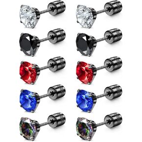 YADOCA 5 أزواج من الأقراط المسطحة الخلفية للرجال والنساء لا تسبب الحساسية الجراحية من الفولاذ المقاوم للصدأ أقراط مرصعة بقوس قزح مكعب زركونيا ثقب النائم مجموعة من الأقراط النائمة للغضروف باللون الأسود in Kuwait