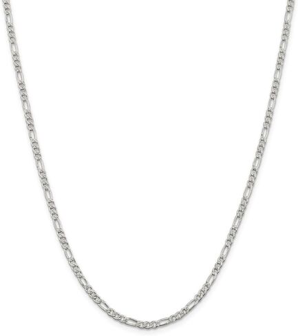 Solid 925 Sterling Silver 3mm Pave Flat Figaro Chain Necklace - with Secure Lobster Lock Clasp in Kuwait