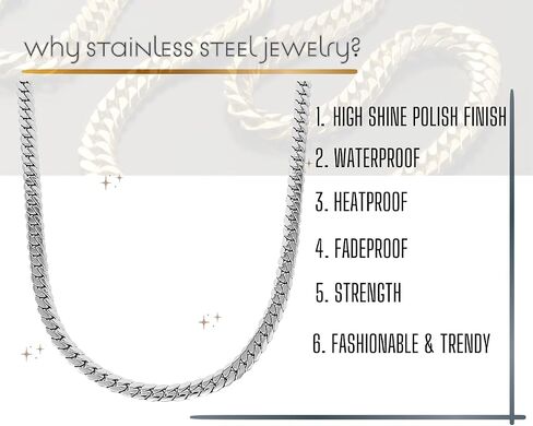 316L Stainless Steel Miami Cuban Chain Flat 4.5mm, 6mm, 8mm 16"/ 18"/ 20"/ 24" Necklace. in Kuwait