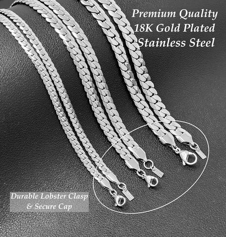 316L Stainless Steel Miami Cuban Chain Flat 4.5mm, 6mm, 8mm 16"/ 18"/ 20"/ 24" Necklace. in Kuwait