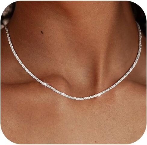 TOBENY 14K Gold Necklace for Women 925 Sterling Silver Chain Necklace Dainty Gold Link Sparkle Herringbone Snake Pearl Station Box Chain Choker Necklaces Simple Gift for Women Jewelry in Saudi Arabia