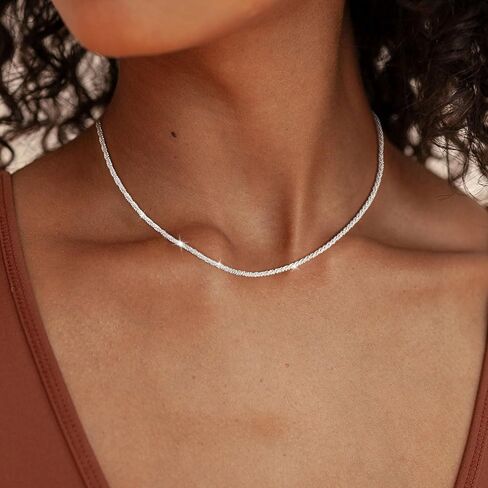 TOBENY 14K Gold Necklace for Women 925 Sterling Silver Chain Necklace Dainty Gold Link Sparkle Herringbone Snake Pearl Station Box Chain Choker Necklaces Simple Gift for Women Jewelry in Saudi Arabia