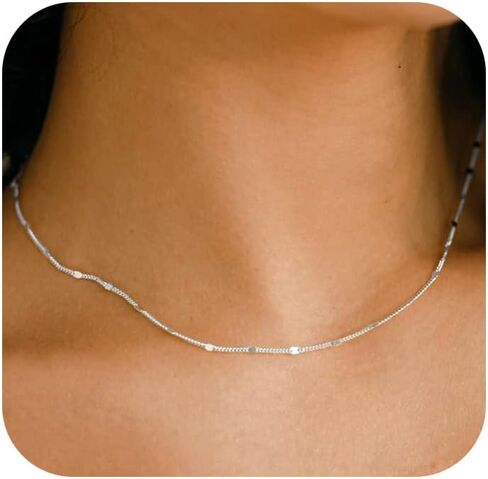 TOBENY 14K Gold Necklace for Women 925 Sterling Silver Chain Necklace Dainty Gold Link Sparkle Herringbone Snake Pearl Station Box Chain Choker Necklaces Simple Gift for Women Jewelry in Saudi Arabia