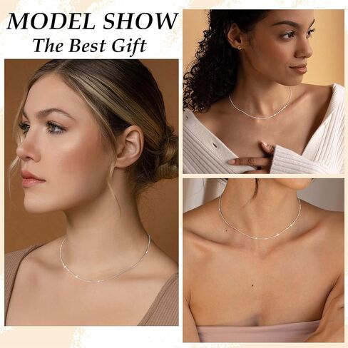TOBENY 14K Gold Necklace for Women 925 Sterling Silver Chain Necklace Dainty Gold Link Sparkle Herringbone Snake Pearl Station Box Chain Choker Necklaces Simple Gift for Women Jewelry in Saudi Arabia