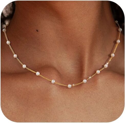 TOBENY 14K Gold Necklace for Women 925 Sterling Silver Chain Necklace Dainty Gold Link Sparkle Herringbone Snake Pearl Station Box Chain Choker Necklaces Simple Gift for Women Jewelry in Saudi Arabia