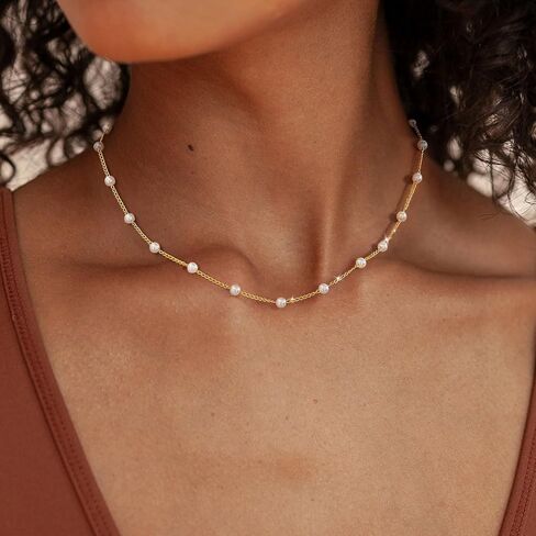 TOBENY 14K Gold Necklace for Women 925 Sterling Silver Chain Necklace Dainty Gold Link Sparkle Herringbone Snake Pearl Station Box Chain Choker Necklaces Simple Gift for Women Jewelry in Saudi Arabia