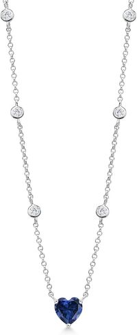 Gem Stone King 925 Sterling Silver 7MM Heart Gemstone Birthstone and White Moissanite By The Yard BTY Chain Necklace For Women | 17 Inch with 2 Inch Extender in Saudi Arabia